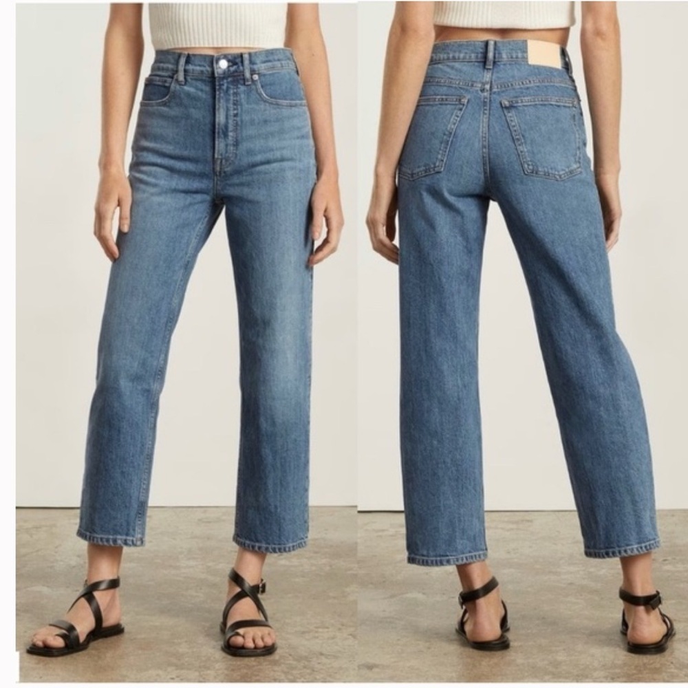Everlane The Way High Organic Cotton Straight Leg High Waist Blue Jeans sz 32L